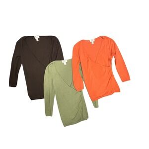 Vtg Loft Y2K Womens Wrap Top 3/4 Sleeve V-Neck Lot of 3 Fall Minimalist Sz Small